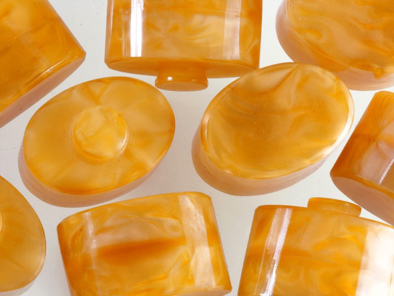 6 Vintage Oval Glass Knobs Unusual Rare Yellow Marbled Etsy