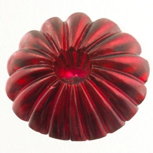 144 Red Molded Glass Flower Cabs, 13mm Siam Ruby Flatback, Fluted, Ridged, Vintage DIY Jewelry Glass in Bulk Quantity, Vintage Deadstock