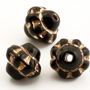 144 Black Gold Steampunk Saucer Beads, 6mm Ornate Victorian Czech Glass, Loose Jewelry Craft Mixed Media Beads, Wholesale Quantity Discount