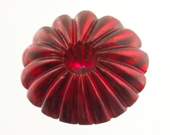144 Red Molded Glass Flower Cabs, 13mm Siam Ruby Flatback, Fluted, Ridged, Vintage DIY Jewelry Glass in Bulk Quantity, Vintage Deadstock