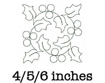 Free motion quilting block holly wreath (single run) machine embroidery design 4/5/6 inch instant download