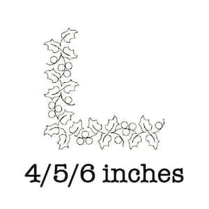 Free motion quilting corner border holly leaves (single run) machine embroidery design 4/5/6 inch instant download