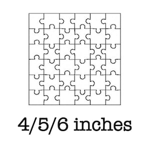 May include: A black and white outline of a 6x6 jigsaw puzzle with 36 pieces. The puzzle is 4, 5, or 6 inches in size.