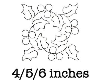 Free motion quilting block holly wreath (single run) machine embroidery design 4/5/6 inch instant download