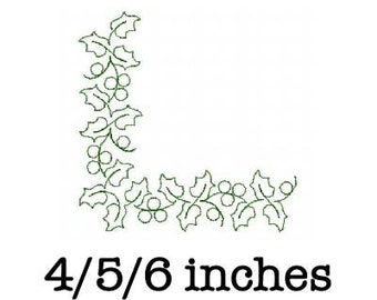 Free motion quilting corner border holly leaves (single run) machine embroidery design 4/5/6 inch instant download