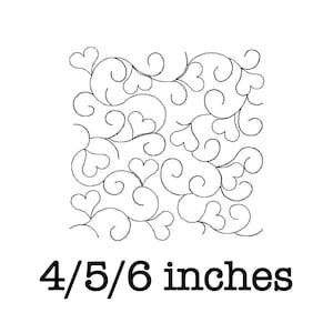 Free motion quilting block heart meander (single run) machine embroidery design 4/5/6 inch instant download