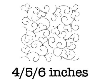 Free motion quilting block heart meander (single run) machine embroidery design 4/5/6 inch instant download