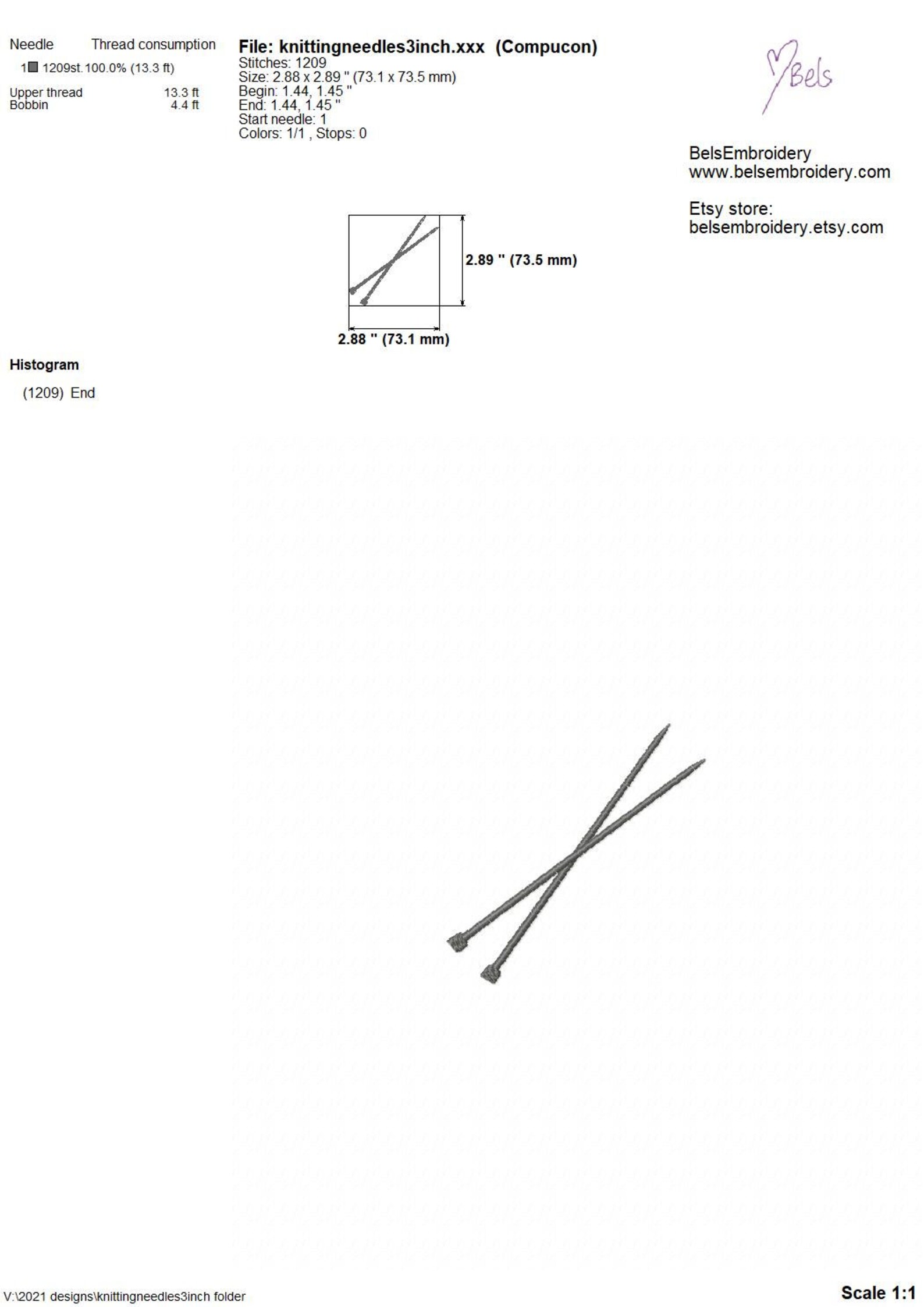 Pair of Crossed Knitting Needles Machine Embroidery Design Etsy
