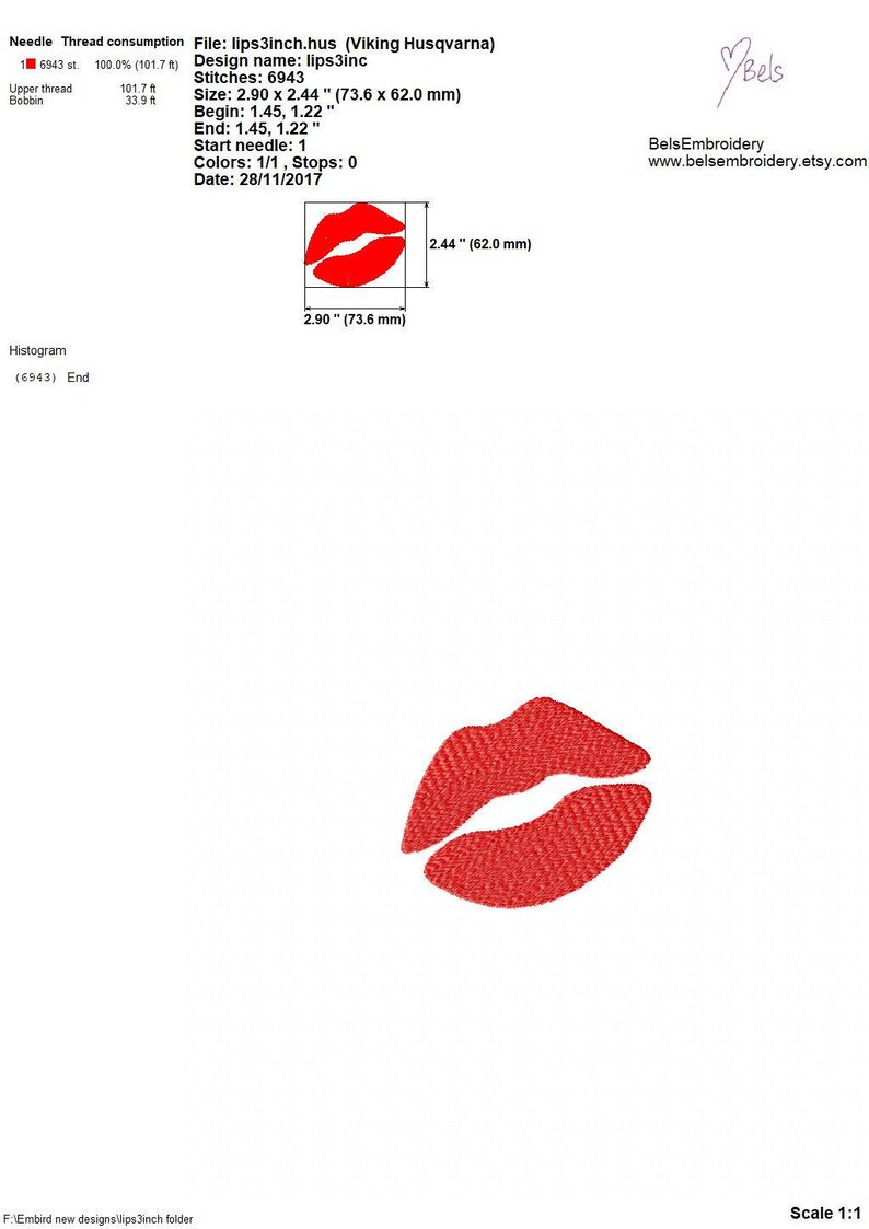 Lips Kiss Machine Embroidery Design 2/3/4 Inch Instant Etsy