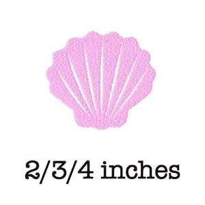 Op de afbeelding: Roze schelp borduurmotief, 2/3/4 inch.