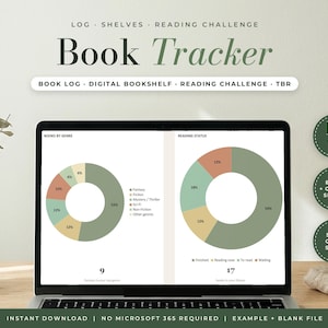 Book Tracker Reading Log Spreadsheet Excel Google Sheets Template, Digital Bookshelf, Reading Challenge, TBR List, Book Lover Gift
