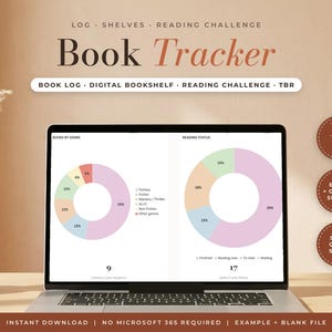 Book Tracker Reading Log Spreadsheet Excel Google Sheets Template, Digital Bookshelf, Reading Challenge, TBR List, Book Lover Gift
