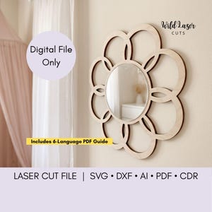 Flower Mirror Laser Cut File SVG DXF, Daisy Nursery Wall Decor Vector, Wooden Mirror Frame for Glowforge xTool, Digital Cut File Cdr Pdf