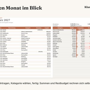 Haushaltsbuch Excel deutsch, Budgetplaner Vorlage mit automatischen Summen, Diagramm, Jahresübersicht, Finanzplaner xlsx image 2