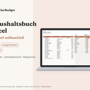 Haushaltsbuch Excel deutsch, Budgetplaner Vorlage mit automatischen Summen, Diagramm, Jahresübersicht, Finanzplaner xlsx image 1