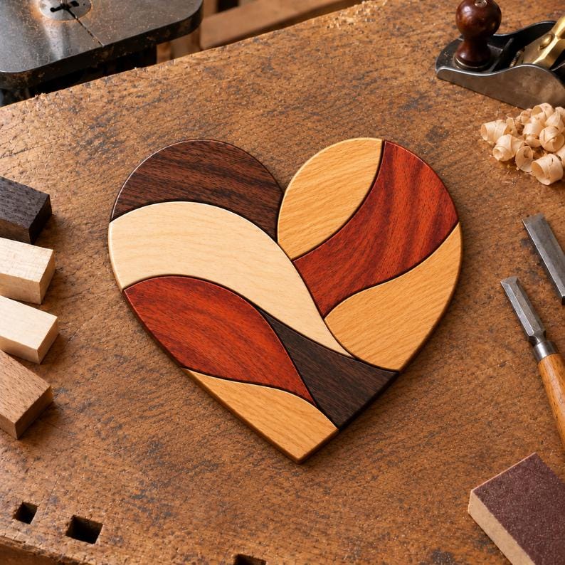 Heart Intarsia Woodworking Pattern PDF, Scroll Saw Template, Wooden DIY ...