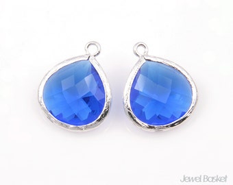 2pcs - Cobalt Blue Color and Silver Framed Glass Pendent / cobalt blue / blue / rhodium plated / glass / pendant / 15 x 18mmt / SCTS007-P