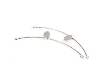 2pcs - Curved Bar Connector with Oval Bead in Polish Rhodium / Rhodium plated / connector/ oval / ellipse / 43mm, 7 x 6mm /BS417-C