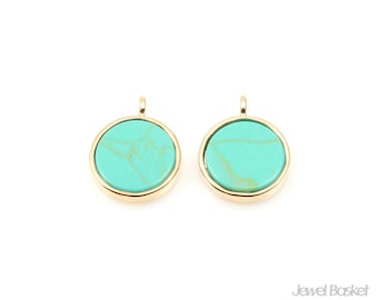 Round Turquoise Pendant in Gold - Vertiacal Loop / 10.0mm x 13.0mm / STQG114-P2 (2pcs)