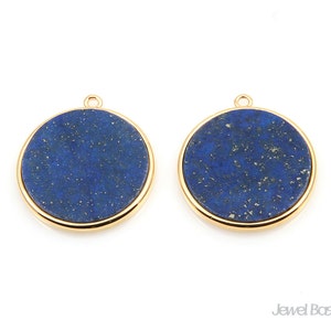 Colgante grande de lapislázuli redondo en oro / 21,0 mm x 23,0 mm / SLLG120-P (2 piezas) - Versión grande