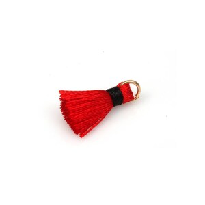 6 stuks - rode en zwarte mini kwastje met tweekleurige draad en ring / rood / zwart / ringkwastje / katoenen kwastje / 4 mm x 18 mm / ERB012-T