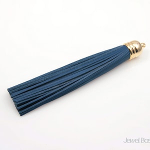 1pcs - Navy Color Genuine Leather Tassel with Gold Cap / leather / 16k gold plated / blue / gold cap / navy leather /12mm x 98mm / ENVG002-P image 1