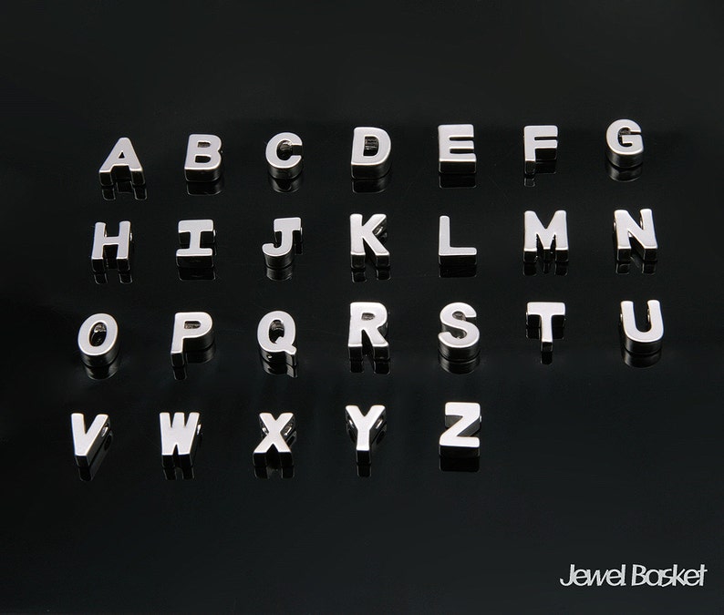 Brass Beads Matte Rhodium Upper Case Alphabet Capital Letter - 4.8mm x 7mm Alphabet Initial Letter Script BMS136-H H 2pcs
