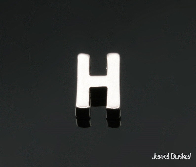 Brass Beads Matte Rhodium Upper Case Alphabet Capital Letter - 4.8mm x 7mm Alphabet Initial Letter Script BMS136-H H 2pcs