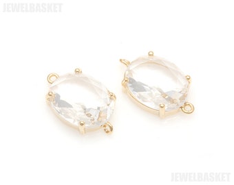 Oval Clear Color Connector in Gold / 18k real gold plated / glass connector / crystal charms / 11mm x 18mm / SCRG141-P