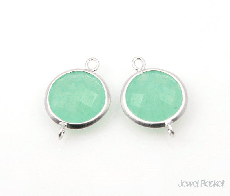 Light Mint Gemstone and Matte Rhodium Frame Round Connector light mint mint gemstone rhodium plated 11mm x 16mm SLMMS002-C 2pcs