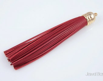 1pcs - Red Color Genuine Leather Tassel with Gold Cap / red / 16k gold plated cap / leather tassel / 12mm x 98mm / EREG002-P