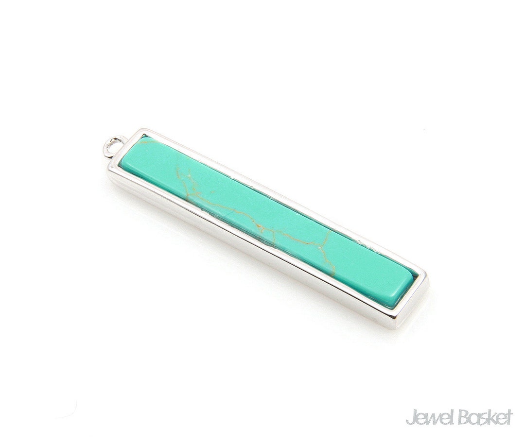 Turquoise Bar Pendant in Rhodium / 6.3mm X 34.5mm / STQS104-P 1piece - Etsy