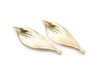 2pcs - Long Leaf Pendant in Rose Gold / rose gold plated / brass charms / twisted leaf / pendant / 10mm x 45mm / BMRG472-P