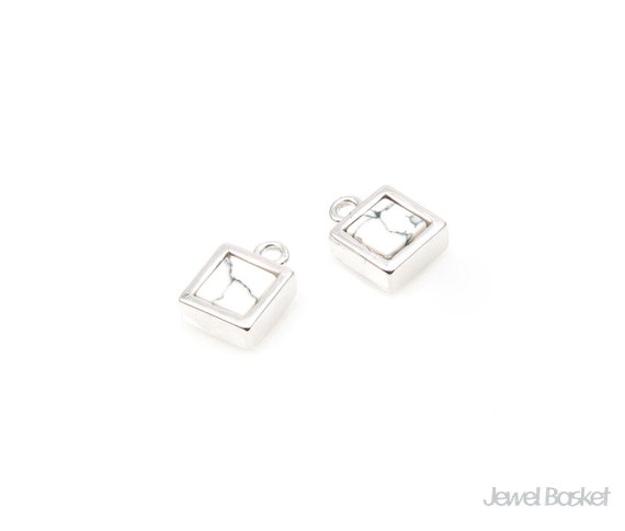 Square Howlite Charm in Gold - White Turquoise Charm / 6mm X