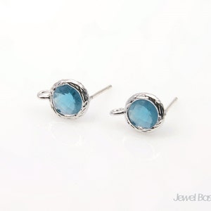 PMBS010-E(2pcs) / Montana Blue Color Glass Silver Earring / 7mm x 10mm
