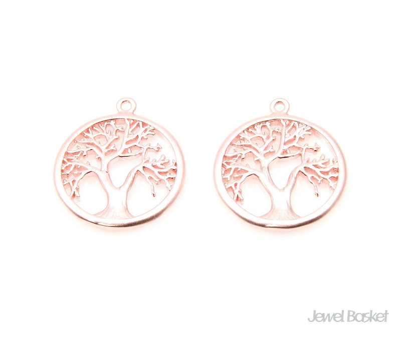 Winter Tree in Circle Charm in Matte Rose Gold / 16mm / - Etsy
