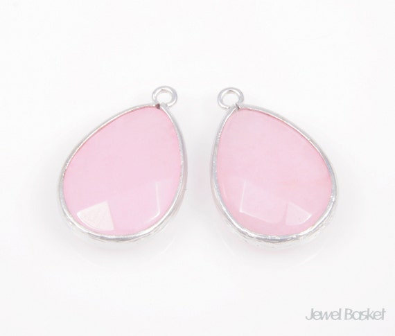 2pcs Rose Quartz Color and Silver Framed Gemstone Teardrop | Etsy