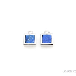 Square Lapis Charm in Rhodium - Lapis Lazuli Charm / 6mm x 8.5mm / SLLS090-P (2pcs)