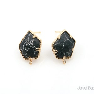 Black Turquoise Pentagon Earrings in Gold / 11.0mm x 15.0mm / SBQG100-E (2pcs)