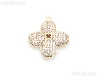 Cubic Clover Pendant in Gold / 18k gold plated / clover pendant / cubic zirconia / cubic pendant / 19mm x 22mm /BG488-P