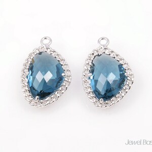 Montana Blue Glass and Polished Silver Chain Framed Pendant - 2pcs