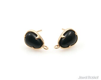 Black Onyx Teardrop Charm Earrings in Gold / 8mm x 12.3mm / SBOG093-E (2pcs)