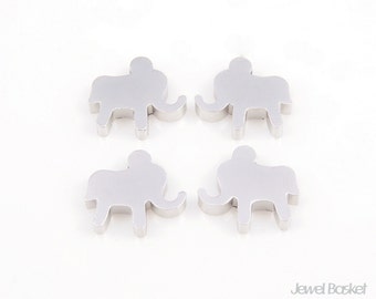 Tiny Metallic Elephant Bead for handmade jewelry - 4pcs / matte rhodium plated on the brass charms, pendant / PMS024-P
