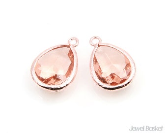 2pcs - Light Peach Color and Rose Gold Framed Glass Teardrop Pendant / peach / champagne / rose gold plated / glass /11.5 x 17mm /SLPRG013-P