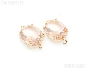 Oval Peach Color Connector in Gold / 18k real gold plated / glass connector / peach charms / 11mm x 18mm / SLPG141-P