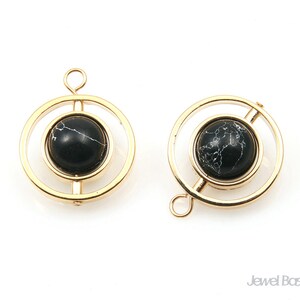 Black Turquoise Ball Connector in Gold - 1 loop / 15.5mm x 19.0mm / SBQG117-P