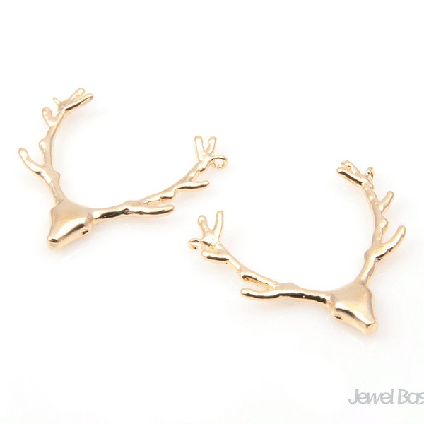 Deer Pendant in Matte Gold - 2pcs Antler Pendants / 22mm x 22mm / BMG165-P