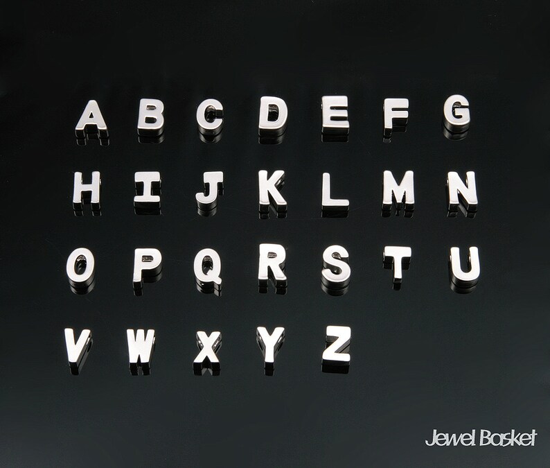 Brass Beads Matte Rhodium Upper Case Alphabet Capital Letter - 4.8mm x 7mm  Alphabet  Initial  Letter  Script  BMS136-H H 2pcs