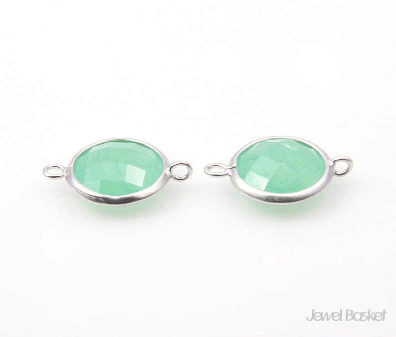 Light Mint Gemstone and Matte Rhodium Frame Round Connector light mint mint gemstone rhodium plated 11mm x 16mm SLMMS002-C 2pcs