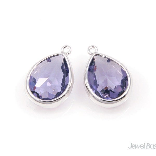 Purple Glass and SIlver Framed Teardrop Pendent / 10.5mm x 16mm / SPUS028-P (2pcs)